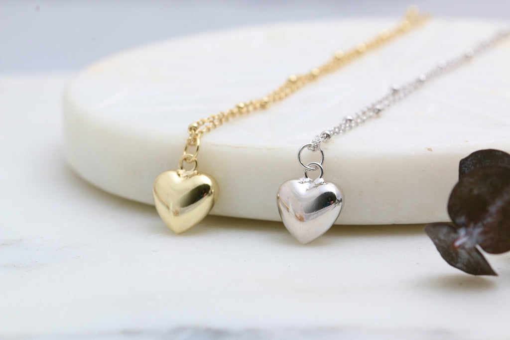 Satellite Chain Puff Heart Necklace