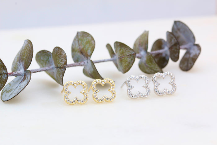 Open Pave Clover Studs